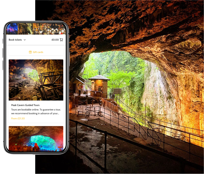 Peak and Speedwell Cavern with a mobile view of Beyonk's online museum POS software